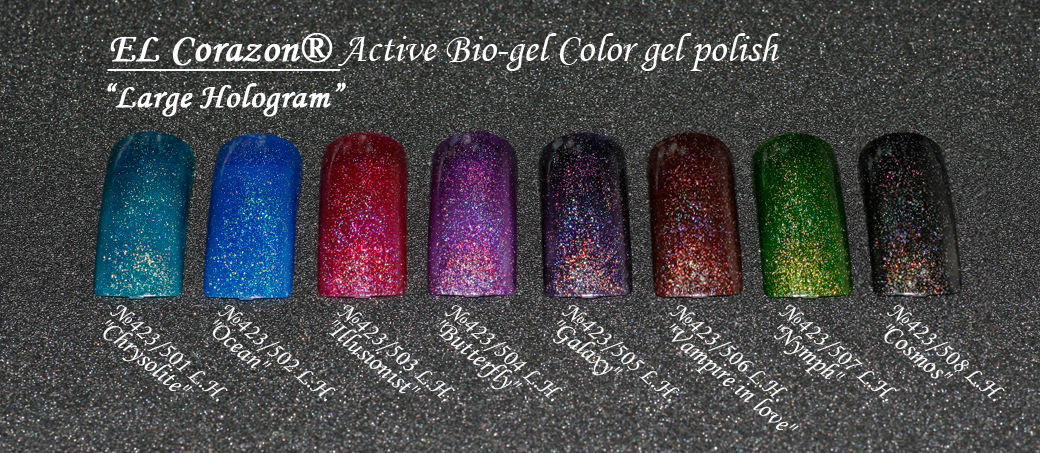EL Corazon Active Bio-gel Color gel polish Large Hologram №423/501, №423/502, №423/503, №423/504, №423/505, №423/506, №423/507, №423/508