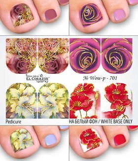 EL Corazon слайдер-дизайны для ногтей для педикюра Wow-p-701, слайдеры для ногтей, слайдеры для ногтей купить, слайдеры для ногтей купить в москве, слайдеры для ногтей купить в москве недорого, слайдеры для ногтей цветы, цветочные слайдеры для ногтей