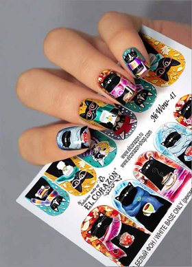 EL Corazon слайдер-дизайны для ногтей Wow-41, слайдеры для ногтей кошки, слайдеры для ногтей с кошками, слайдер дизайн для ногтей кошки, Nail Art Water Slide Decals