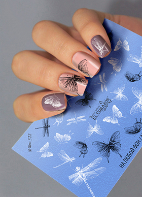 EL Corazon слайдер-дизайны для ногтей Wow-522, слайдеры для ногтей стрекозы, слайдеры для ногтей бабочки белые
